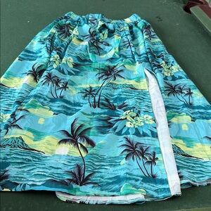Tropical High Low Skirt in Blue and Green